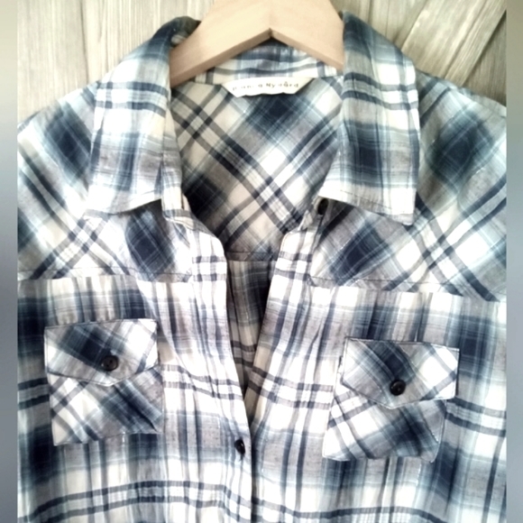 Bianca Nygard Blue Silver Plaid Shirt 14 - Picture 2 of 8
